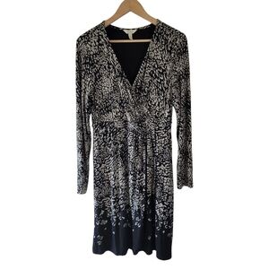 Soma Black White V-neck Long Sleeve Faux Wrap Dress Sz M Minimalist Office Siren
